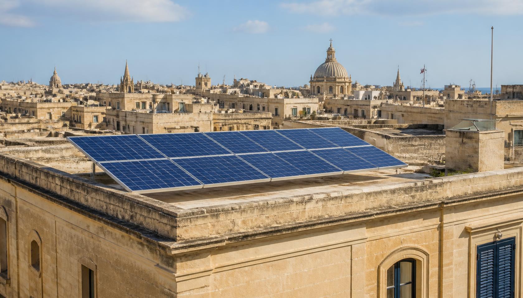 Solar panels on a Maltese limestone home